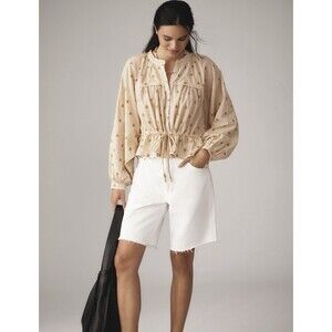 Anthropologie Pilcro Sidney Batwing Blouse Cinched Waist Yellow Size Med EUC